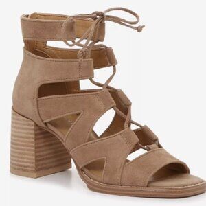 CROWN VINTAGE laceup strappy tan suede 3-1/2" heels, sz 10